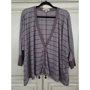 Decree Striped Cardigan Womens Xl‎ Lagenlook Layers Heathered Brown